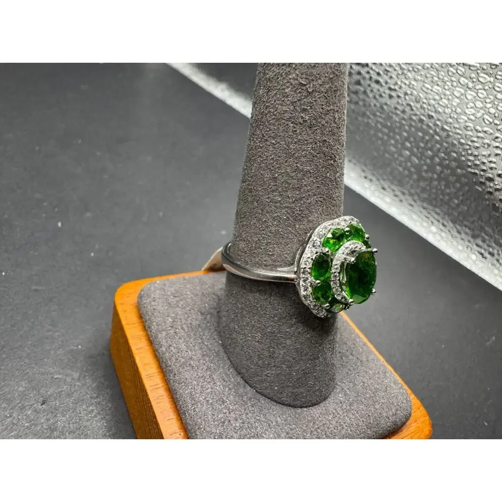JTV 3.10 CTW Russian Chrome Diopside Cluster Ring 925 Sterling Silver Sz 10 New